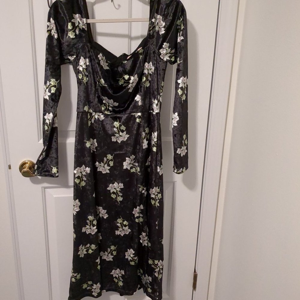 Anthropologie Black Velvet Floral Dress